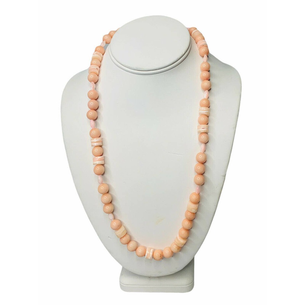 Vintage Womens Karla Jordan Peach Pastel Glass Bead Necklace 24" Long